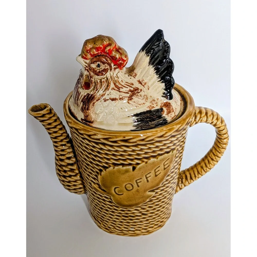 Vintage Rossini Japan Basketweave Hen Coffee Pot